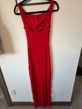 SKIMS Red Sleeveless Maxi Bodycon Dress